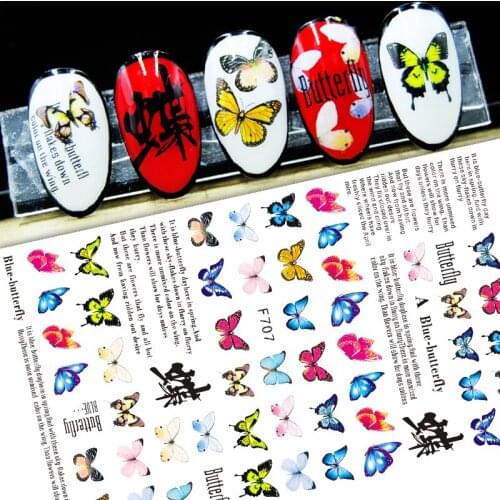 3D Nail Sticker Spring Autumn Self-Adhesive Glue Stickers Color Butterfly Letter Cute Stickers for Manicure Nail Art Decoration