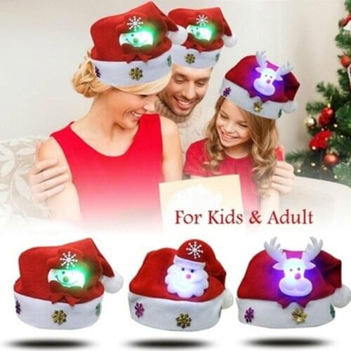 Christmas LED Light Hat Cartoon Santa Claus/Elk/Snowman Xmas Cap for Adult Kids SAL99