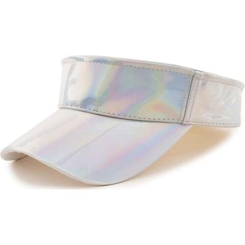 Summer Women Faux Leather Laser Visor Cap Hip-hop Style Plain Bling Sun Visor Hat Black Pink Silver Champagne