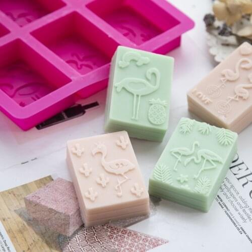 6-hole Square Flamingo Silicone Mold DIY Soap Making Supplies Handmade Soap Mold Resin Mold Fondant Tools Candle Mold