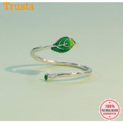 Trustdavis Authentic Fashion Green Leaf Branch Ring Opening Adjustable Finger Rings 100% 925 Sterling Real Silver Jewelry DS575