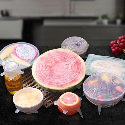 6 Pcs/ Set Universal Food Silicone Cover Reusable Silicone Caps Stretch Lids For Cookware Food Pot Kitchen Accessories