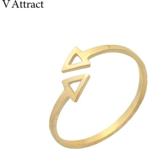V Attract Geometric Double Triangle Love Couple Ring Stainless Steel Adjustable Vintage Arrow Ring Women Men Jewelry Gold Anel