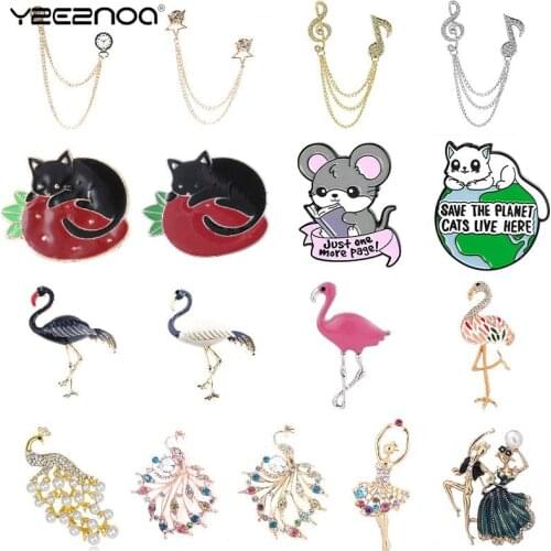 Flamingo Cat Mouse Peacock Girl Flower Dancer Crystal Brooches Men And Womens Metal Rhinestone Banquet Wedding Brooch Gifts