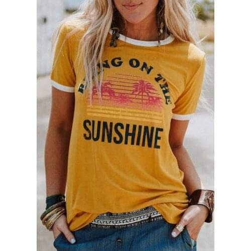U-SWEAR Womens T-Shirt Bring on The Sunshine Letter Print Short Sleeve T-Shirt Femme Short Sleeve Tops Camiseta Mujer