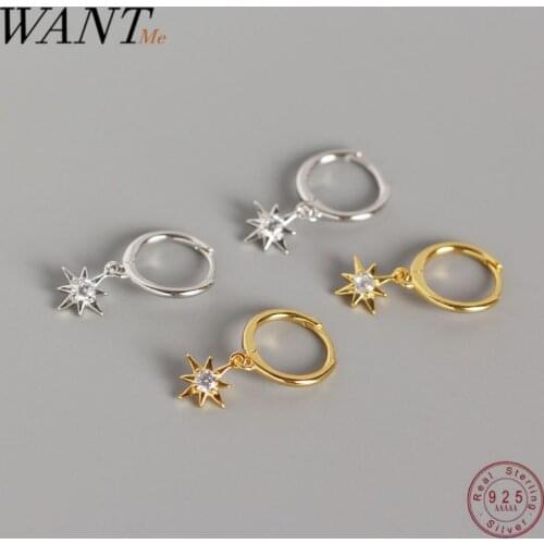 WANTME Real 100% 925 Sterling Silver Octagonal Star Pendant Small Stud Earrings for Women Birthday Fine Jewelry Accessories Gift