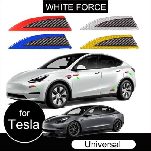 For Tesla 2PCS Carbon Fiber Reflective Safety Warning Strip Tape Bumper Strips Protective Film Secure Reflector Stickers Decals
