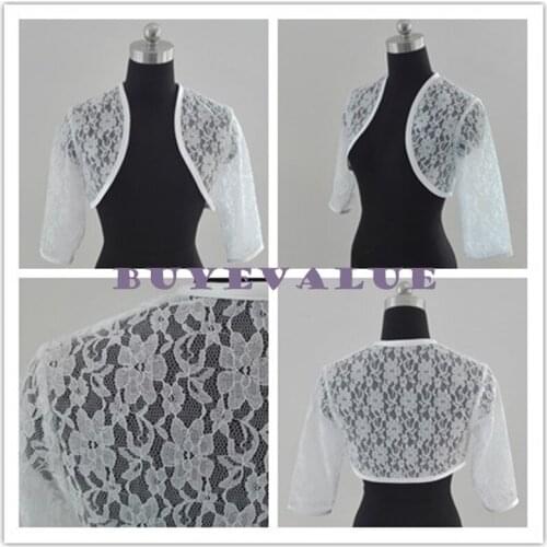 3/4 Sleeve Lace Ivory Shawl Bolero Wedding Jacket Bridal Shrug Wraps Custom Size T8-B