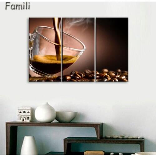 3Pieces Canvas Painting Wall Art Coffee cup coffee beans print poster canvas decoration Decor Print Picture Canvas (No Framed)