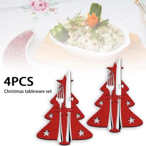 4Pcs/Set Cutlery Storage Bag Christmas Tree Pattern Decoration Gift Dinning Table Knives And Forks Pockets Tableware Holder