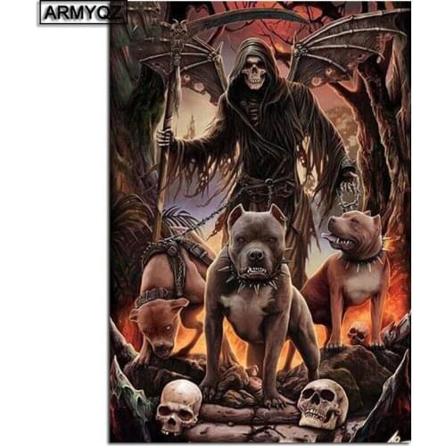 Diamond Painting Full Square/Round Drill Skull Three Dog 3D Daimond Embroidery Painting Cross Stitch Kit Mosaic Rhinestone