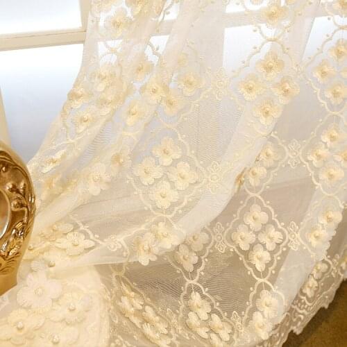 AS Korean Style European Embroidered Window Embossed Light Translucent Luxury Classic Curtains for Living Dining Room Bedroom