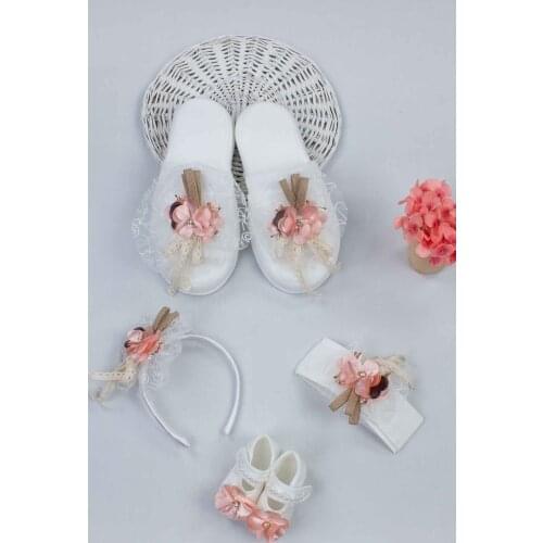 White Mother Girl Baby Gift Suit Mommy 36-40size slippers crown Girls babies Bandana Booties Shoes 4 Pieces set Fashion Clothing