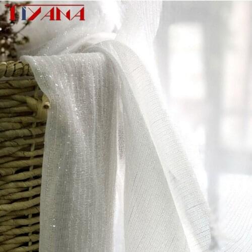 Shiny Silver Wire Striped White Tulle Curtains For Living Room Kitchen Modern Window Treatments Sheer Curtain Voile wp396#4