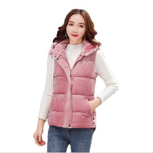 Plus Size 4XL Fashion Pleuche 2018Autumn Winter Women Short Vest Female Hooded Down Cotton Vest Slim Warm Outerwear Vest TopQ668