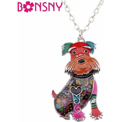Bonsny Enamel Alloy Schnauzer Terrier Dog Necklace Chain Pendant Trendy Animal Jewelry For Women Girls Pet Lovers Gift Original