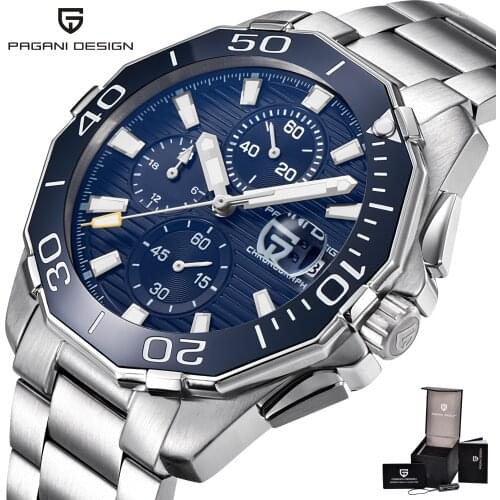 Pagani Design Chronograph Watch Men Japan VK67 Quartz Merns Watches Full Stainless Steel Mens Wristwatch Waterproof Male Clock