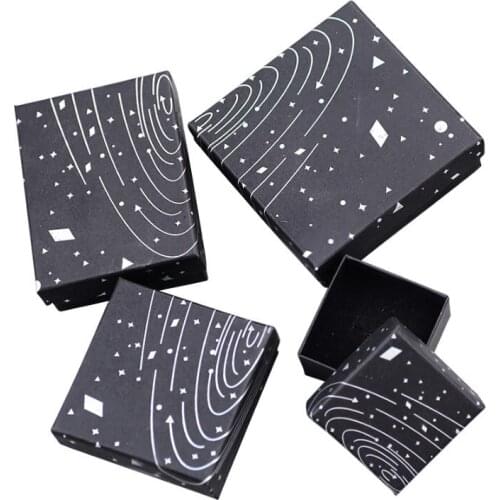 24pcs Black Kraft Jewelry Display Boxes for Necklace/Ring/Bracelet Gift Packaging Print Silver Stars Paper Boxes Christmas Gift