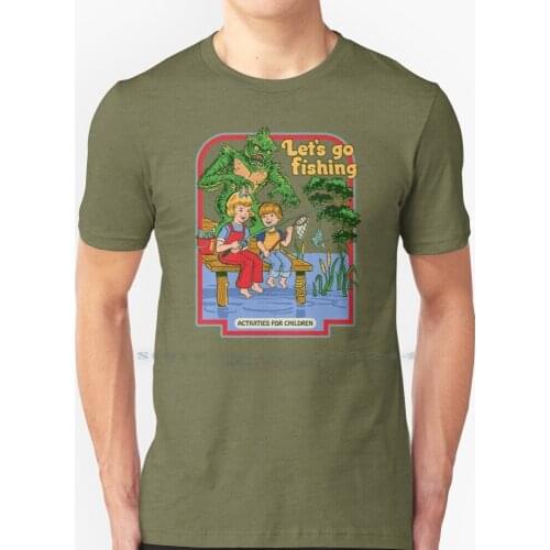Lets Go Fishing T Shirt 100% Pure Cotton Retro Summertime Horror Funnytee Gillman Creature From The Black Lagoon Swamp