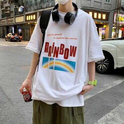 Spring Summer Mens T-shirts Oversized Casual T-shirts Graphic Printed Korean Style Tops Hip Hop Short Sleeve T-shirt