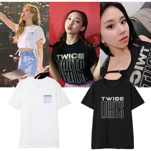 Twice Kpop Tshirt Women Shirts Harajuku Summer Short Sleeve T-shirt Men Women Korean Version Cotton Letter Printing Black White