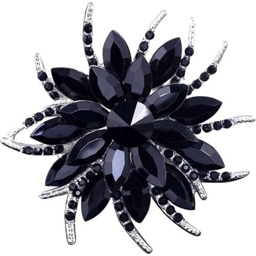 Crystal Brooch Pins For Women Top Quality Flower Broches Jewelry Fashion Wedding Party - Black
