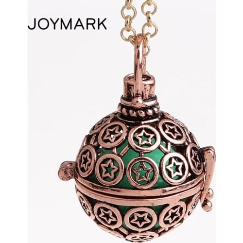 JOYMARK 12pcs/lot Openable Stars Metal Hollow Chime Box Cage Musical Sound Ball Pendant Necklaces For Pregnant Mother HCPN18