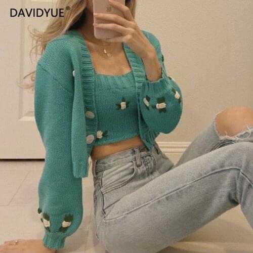 Cardigan women sweater long sleeve tops korean fashion knitted sweater green top vintage crop cardigans streetwear fashion 2021