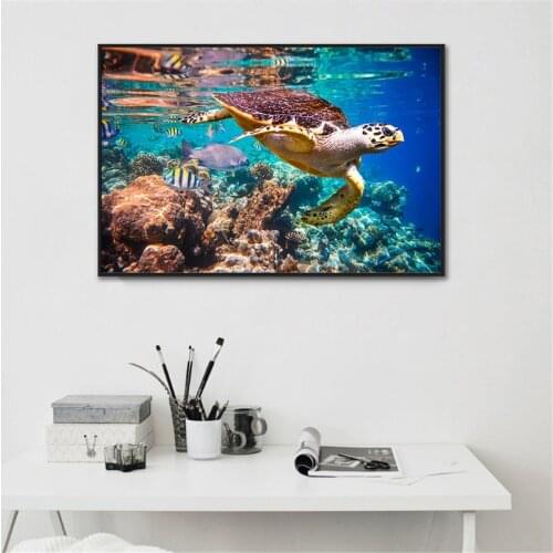 Turtle Wall Art Canvas Painting Ocean Sea Turtle Painting Wall Pictures for Living Room Bathroom Decor Bedroom Decoration