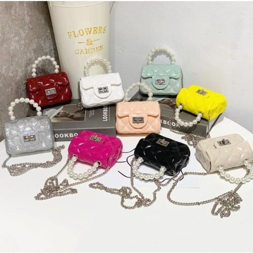 KAVVNIE Summer Mini Jelly bags for Women Pearl portable Childrens Shoulder bag Pink Luxury Childrens purses Crossbody bags