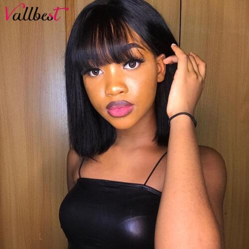 Vallbest Short Bob wigs Human Hair Wigs With Bangs Full Machine Made Wigs No Lace Malaysian Human Hair Wigs Remy Hair For Women