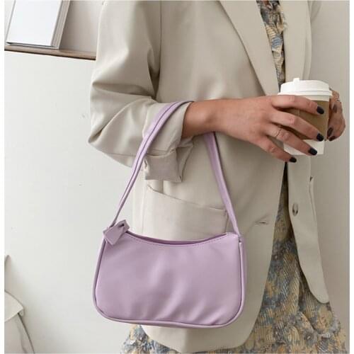 Fashion Design Small Baguette Handbags Women Soft PU Leather Armpit Shoulder Bags Female Vintage Simple Girls Clutch Purse Totes