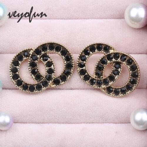 Veyofun Trendy Round Rhinestone Stud Earrings for Women Fashion Jewelry Gift Wholesale