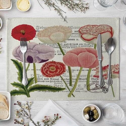 Fashion Print Rectangle Cotton Linen Western Style Table Pad Cut Mats Placemat for Dinner Kitchen Table 40x30cm