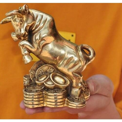 Christmas china fengshui brass yuanbao money coin animal zodiac Ox bull oxen Cattle statue halloween