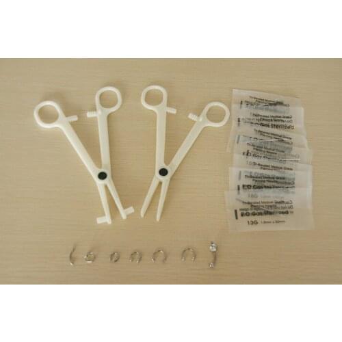 2pcs Disposable Body Piercing Kit Tools Pliers Forceps Needles Accessories Set with Eyebrow Labret Lip Nipple Nose Studs Rings