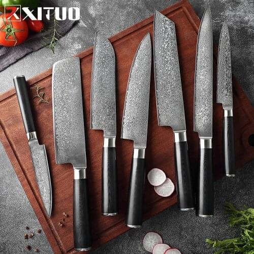XITUO Kitchen Knives-Set Japan VG10 Damascus Steel Chef Knife Sankotu Cleaver Knives Utility Kiritsuke Paring Knife For Home