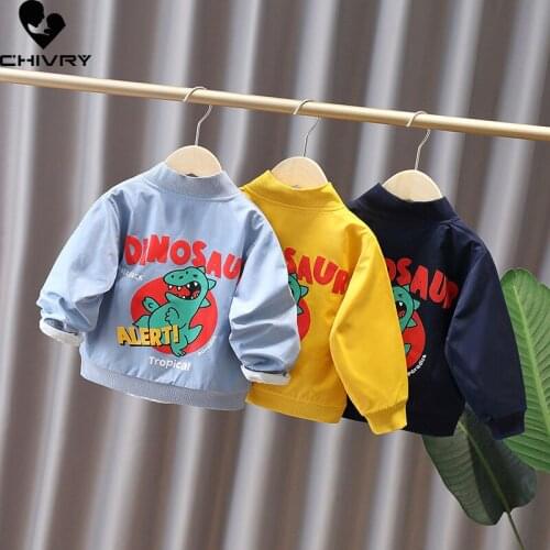 New 2021 Autumn Baby Boys Coat Jackets Kids Fashion Double-sided Outerwear Cute Cartoon Dinosaur Zipper Windbreaker Jacket