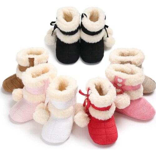 New Cute Baby Girl Boy Snow Boots Winter Thicken Booties Sweet Infant Toddler Newborn Plush Ball Crib Shoes 0-18M