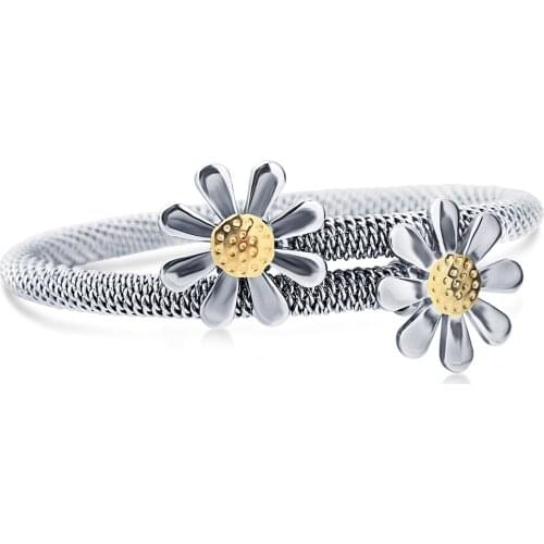 New Fashion Jewelry Bracelets For Women Stainless Steel Elastic Flower Bracelets Bangles