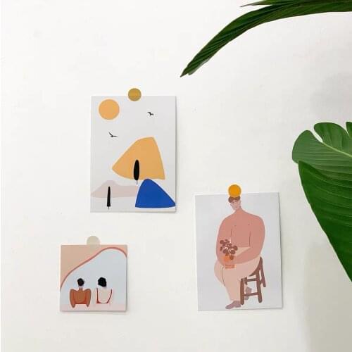 3 Sheets Hand Painted Abstraction Artistic Decoration Card Korean Ins Postcard Room Background Wall Stickers Photo Photo Props