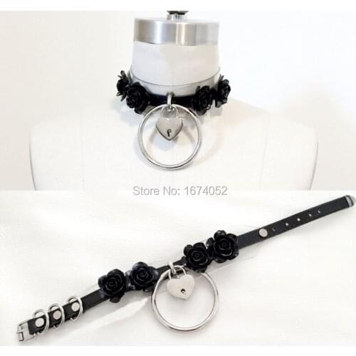 Punk Gothic Harajuku Black Rose Flower Double Row Layer Clear Vinyl Transparent O round Heart Lock Key Choker Colalr Necklace