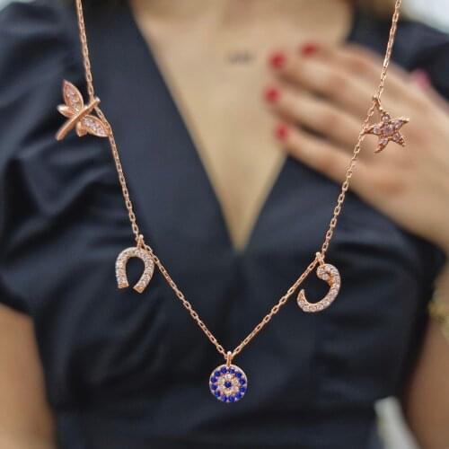 Handmade Fortune Necklace 5-Piece Zircon Stone For Women Girls Valentines Day Fashion Jewelry Elegant