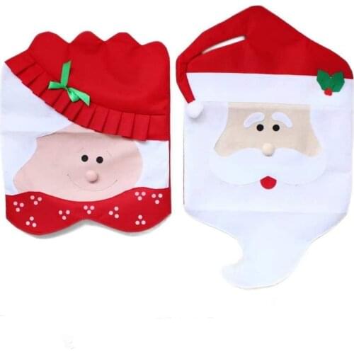 Pair of chair back covers with Santa Claus motif and 5.1 cm red hat
