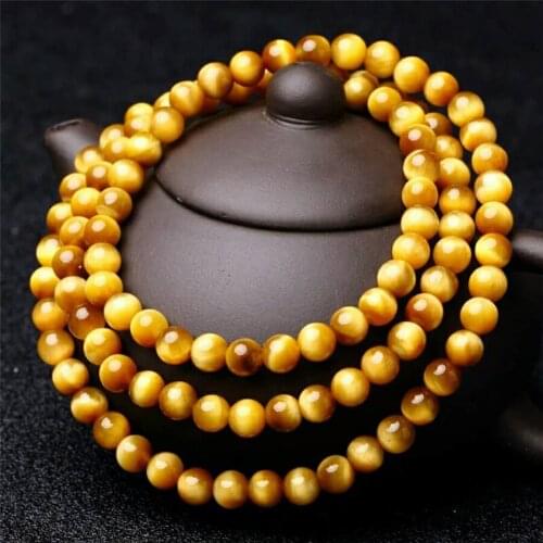 Genuine Natural Gold Tiger Eye Gems Stone Round Bead Bracelets Healing Crystal 108 Prayer Bead Bracelet Women Men AAAAA