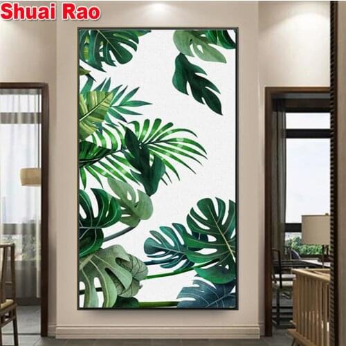 Full drilling Diy 5d Diamond Painting green leaves Pattern Diamond Embroidery round Diamond set Plant home decor