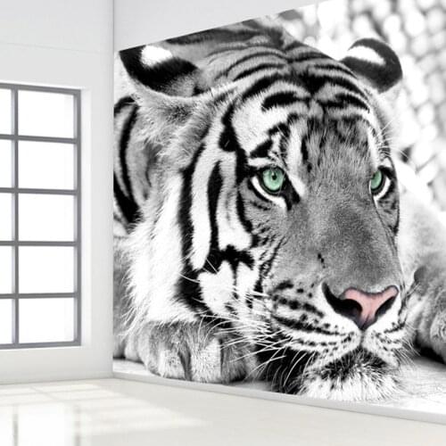 Custom Photo Wall Paper 3D Black And White Animal Tiger Wall Mural Living Room Entrance Bedroom Background Decor Mural Wallpaper
