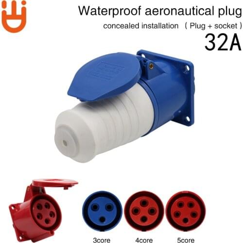 Industrial waterproof aviation plug socket connector 3-core 4-core 5-hole 32A anti-explosion dark install butt set