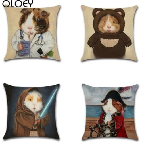 Cartoon Guinea Pig Pattern Cotton Linen Throw Pillow Case Animal Pillowcase Decorative Pillow Cover Cushion Cover 45X45CM