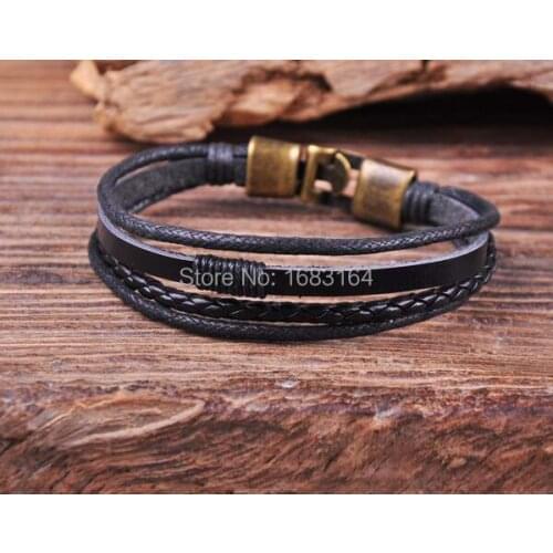 S533 Surfer Leather & Hemp Hand Braid Bracelet Wristband Mens Cuff Bronze Clasp